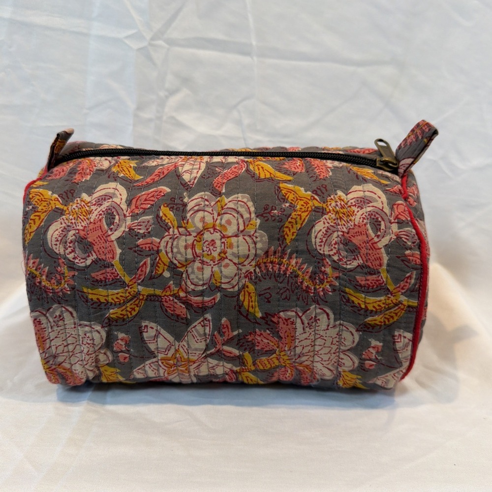 Karma Highway Quilted Cosmetic Bag Block Print Floral Toiletry Pouch NWOT